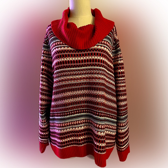 Lane Bryant Red Black White Cowl Neck Sweater Size 22/24 - Picture 2 of 6